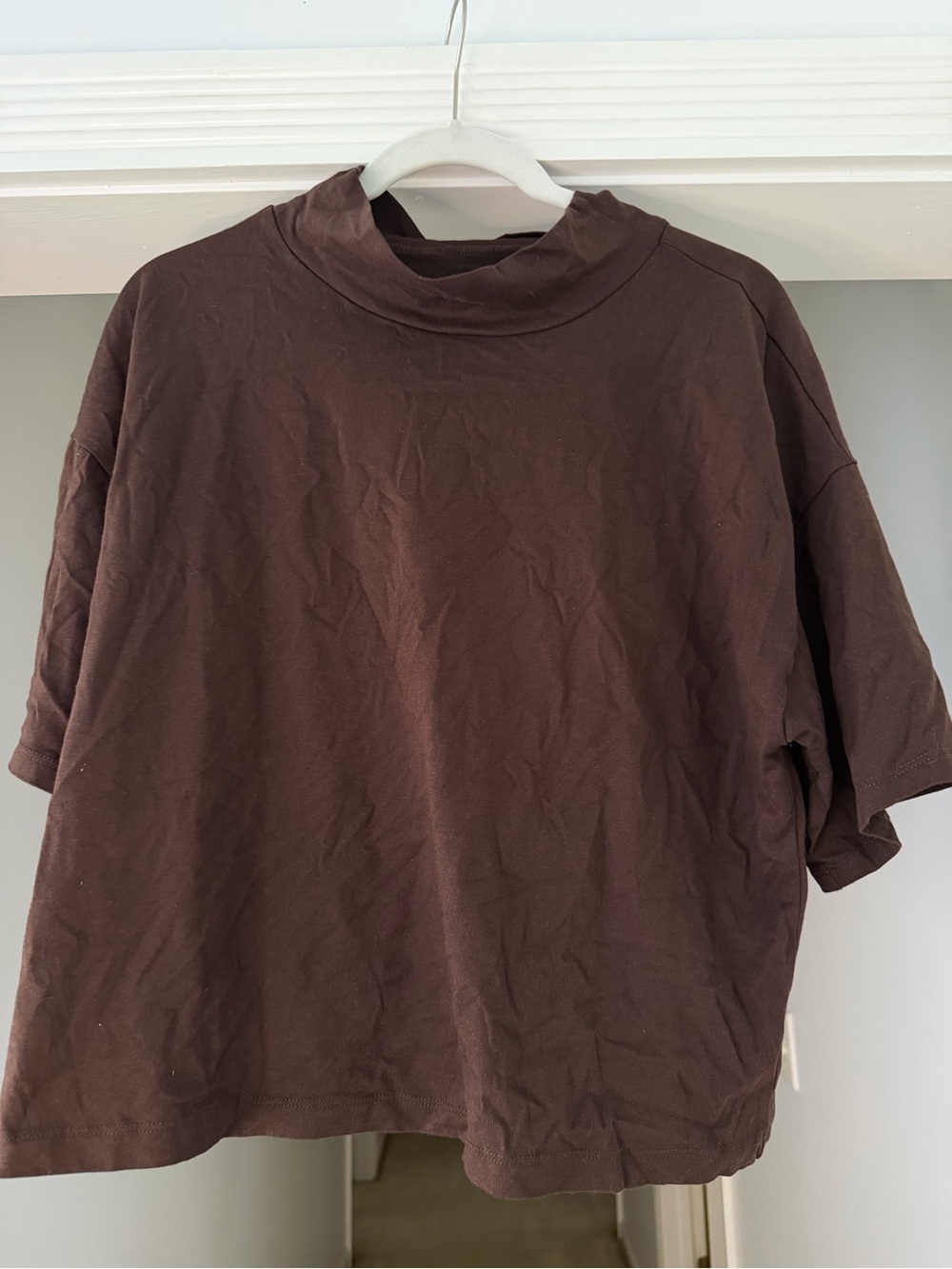 LOFT Brown Mock Neck Short-Sleeve Top